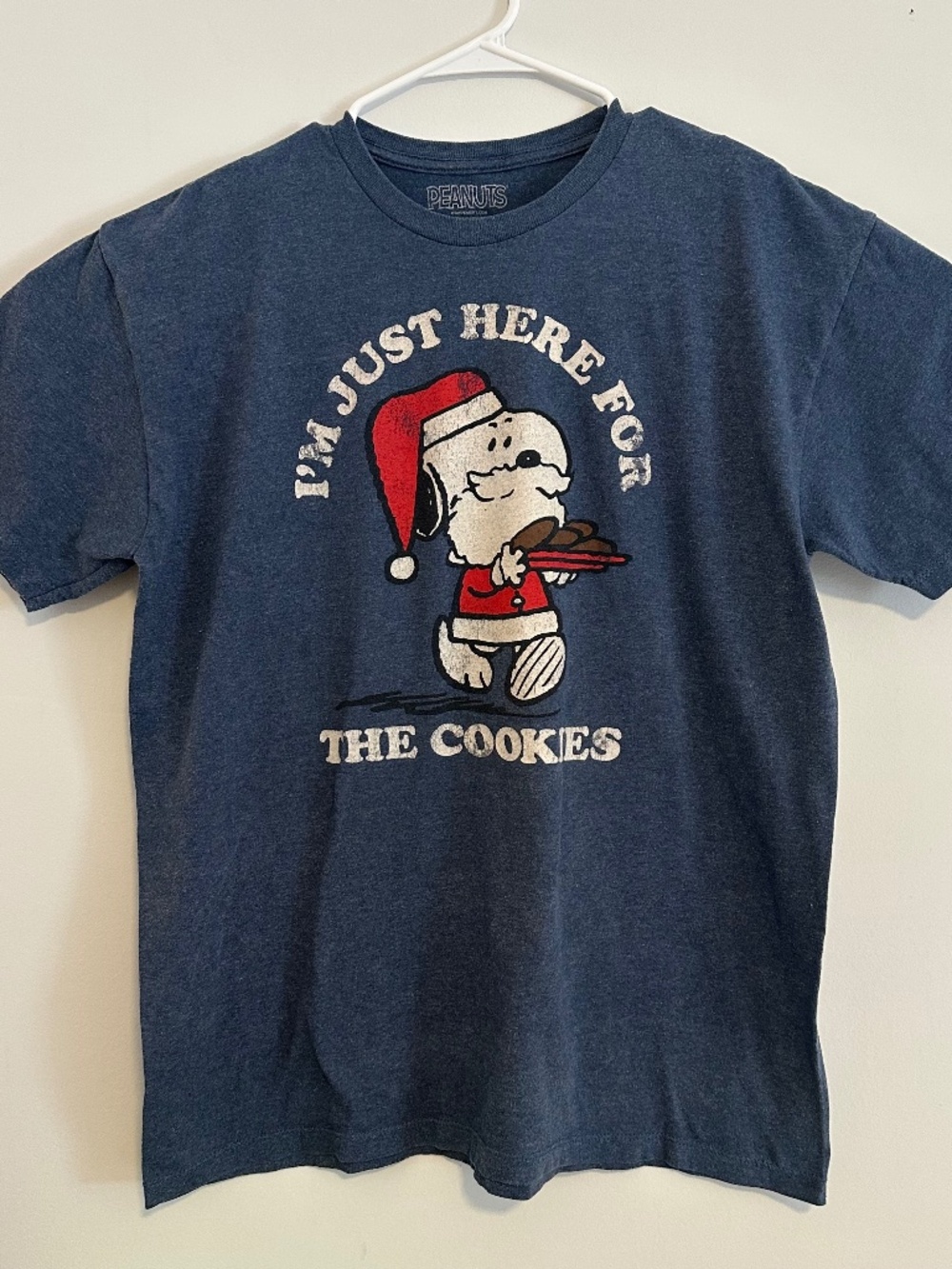Snoopy I'm just Here For The Cookies Graphic T-Shirt Large Blue Y2K Short Sleeve
